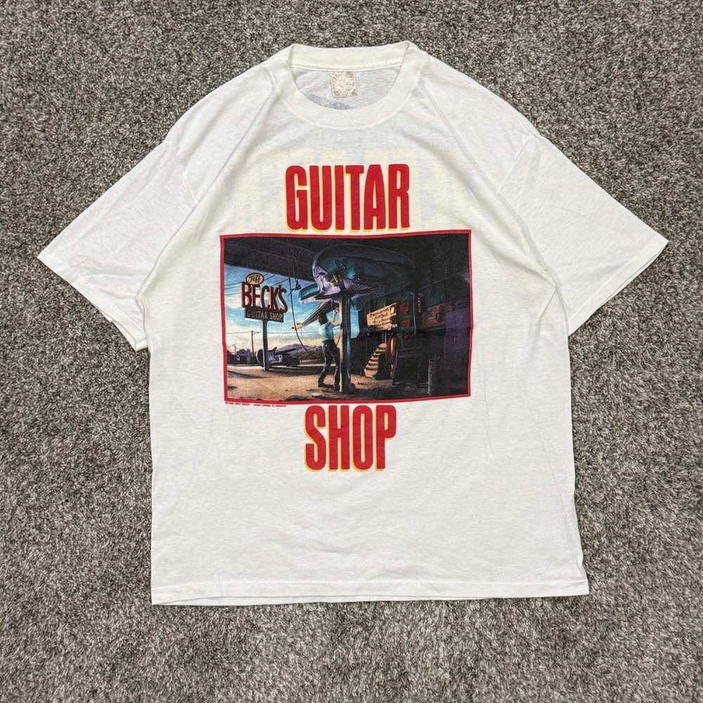 Vintage 1989 Jeff Beck Guitar Shop Shirt Brockum White Single Stitch‎ Mens XL